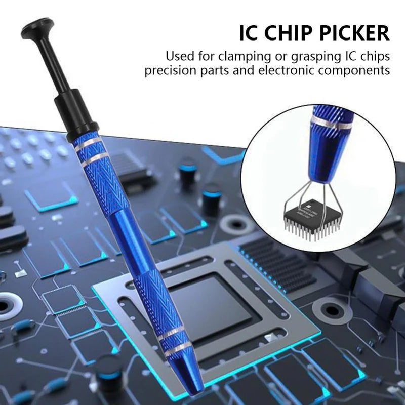 IC Chip Extractor Electronic Component Parts Suction Pen With Bend Tweezers Catcher Pick Up Tool Metal Grabber Repair Hand Tools