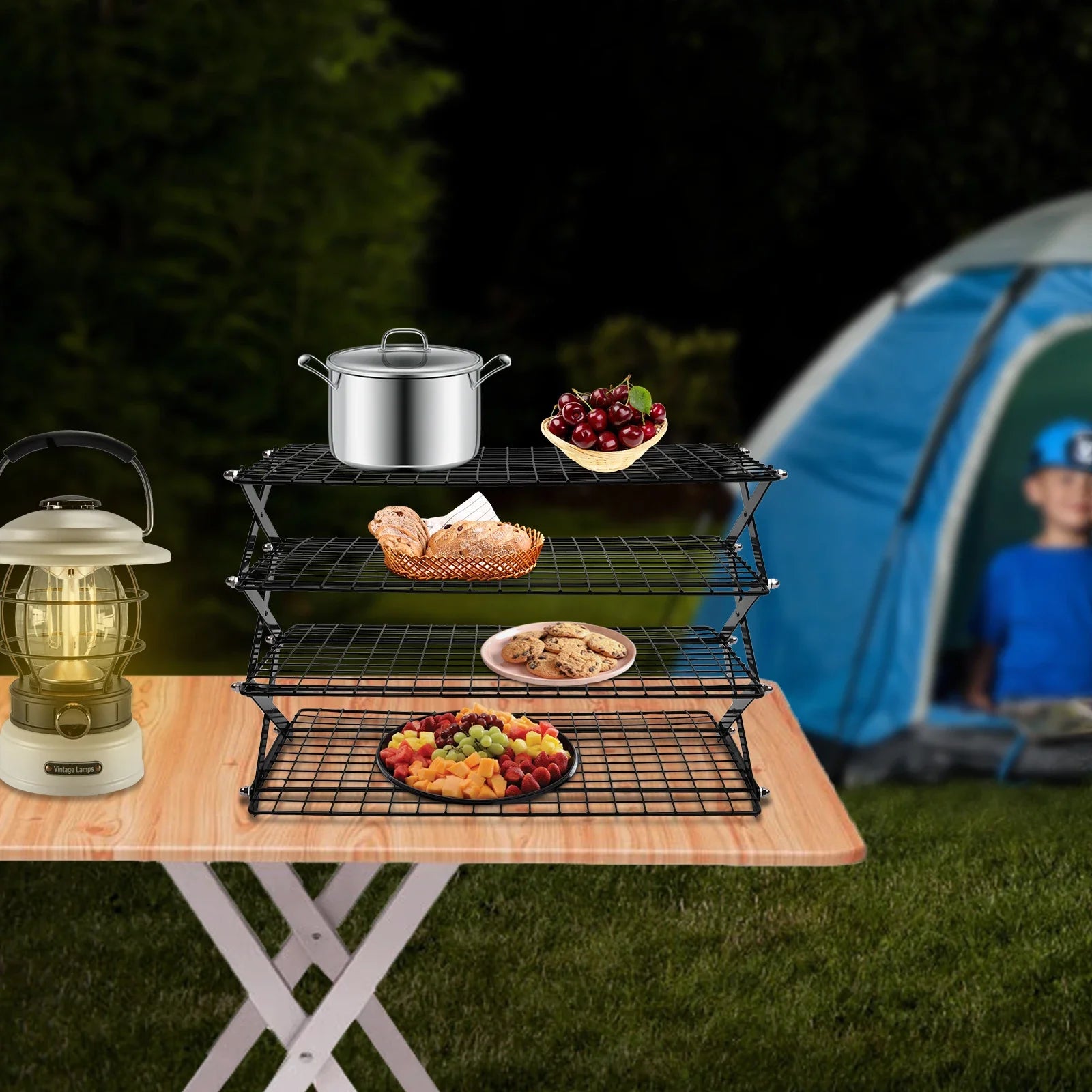 4-Tier Collapsible Cooling Rack Grilling Drying Rack Cooling Rack for Cookies Baking  40*25*31.5cm Outdoor Cooking Assistant