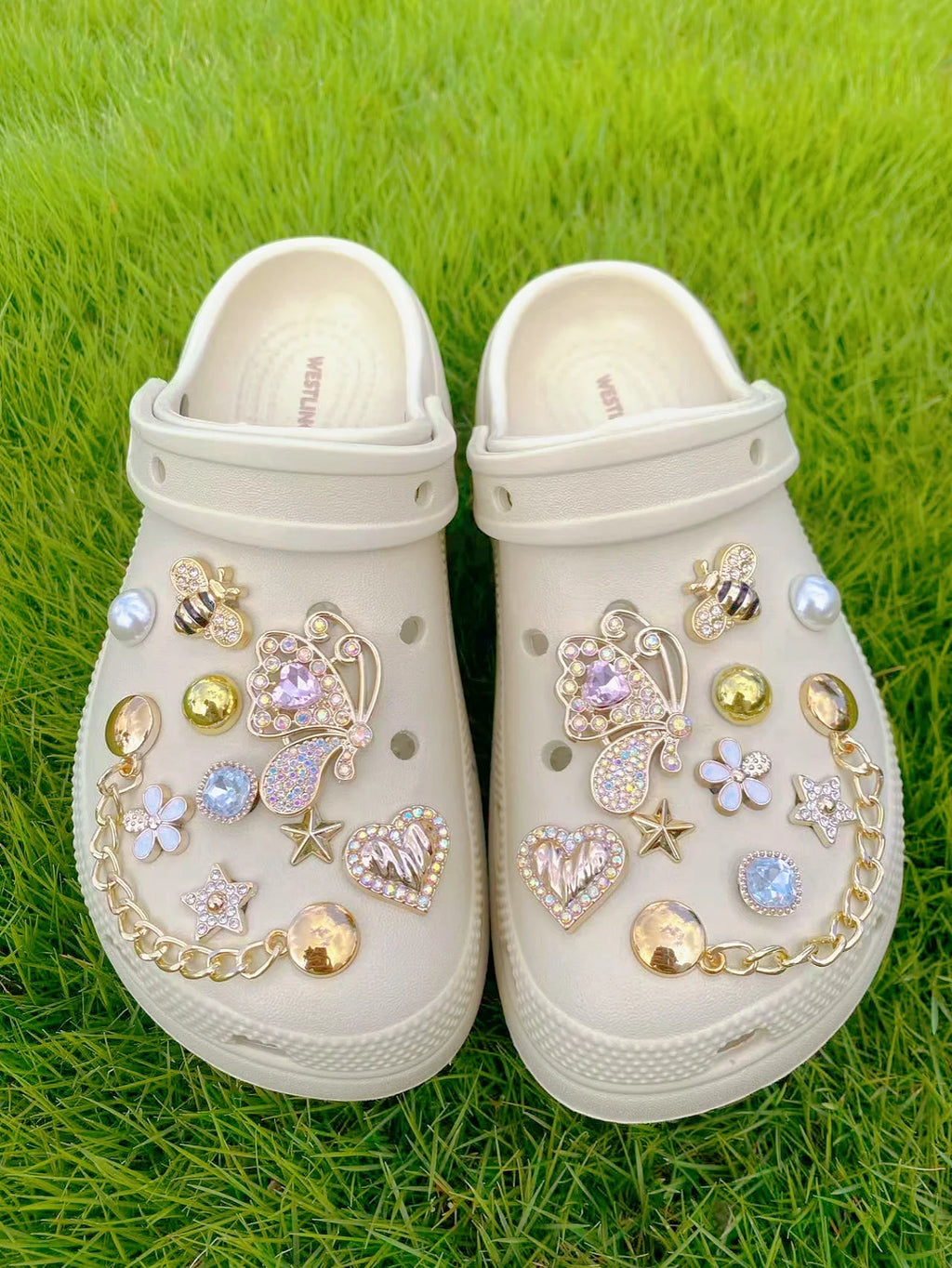 20 fashionable golden butterfly, heart, star and other crocs and shoe accessories, DIY lace shoe accessories, detachable decorat