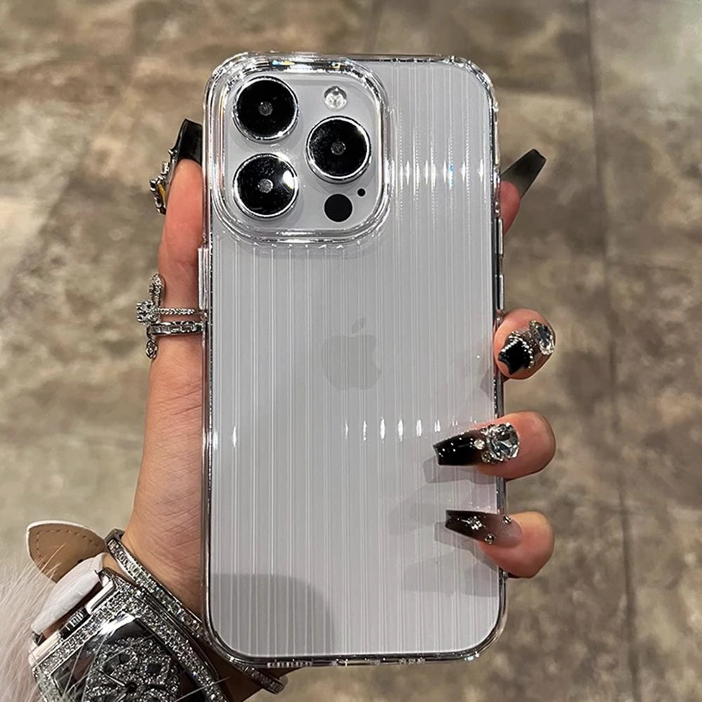 Transparent Phone Case For iPhone 16 15 11 12 13 14 Pro Max Soft Corrugated Silicone Bumper Back Cover Clear Case