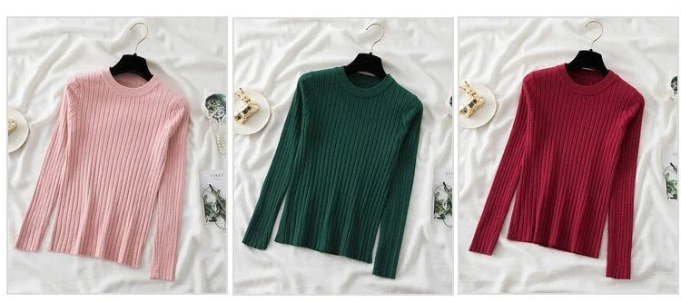 Autumn Winter 2025 Tops Pullovers Women Sweaters Knit Soft Jumper Tops O-Neck Ribbed Long Sleeve Korean Slim-fit Female Sweater
