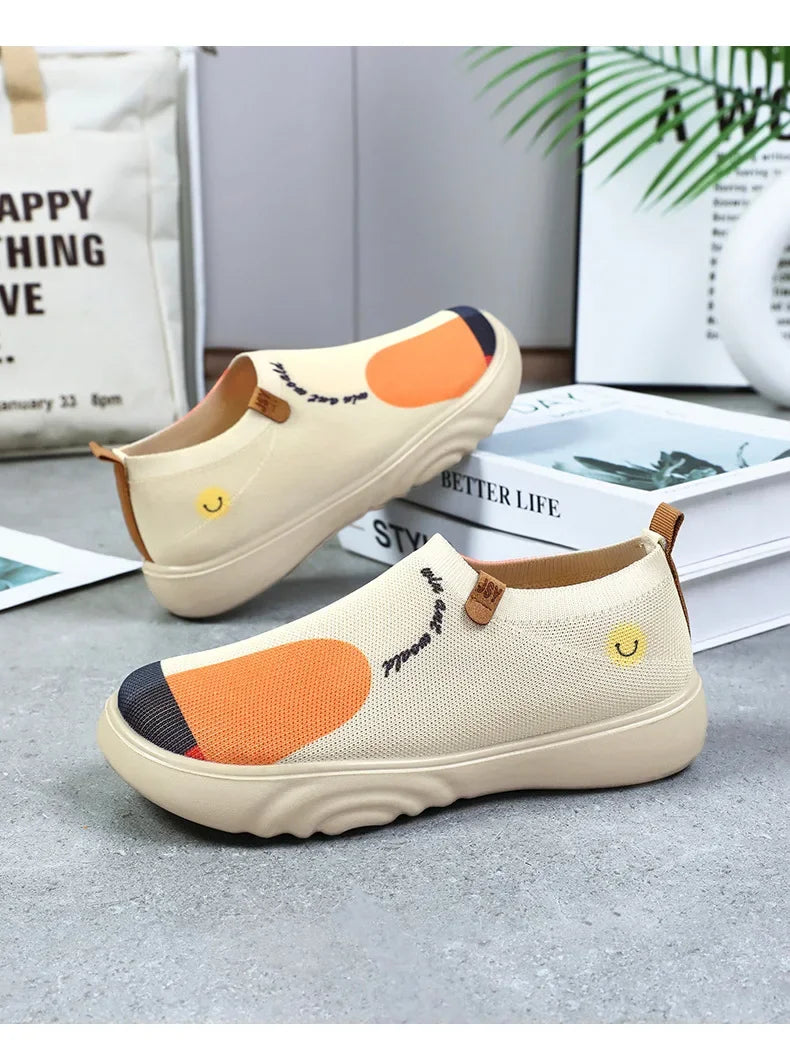 Spring and summer women's breathable knitted sports shoes, casual sponge shoes, lightweight mesh low top shoes  platform boots