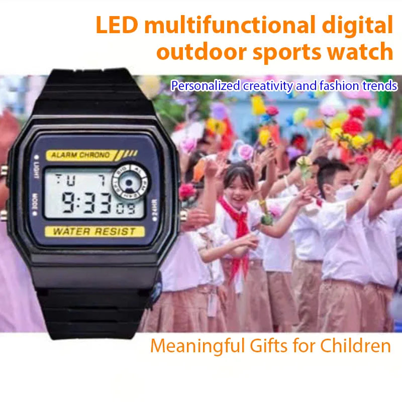 Fashion Simple Sport Electronic Watch LED Digital Multi-function Watches Waterproof PU Strap Alarm Clock Gift For Women/Men