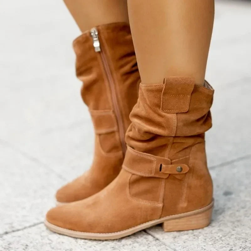 Autumn Winter Women's Boots Retro Suede Middle cylinder Ankle Boots Comfortable Rubber Sole Soft sole Snow Boots Plus Size 45
