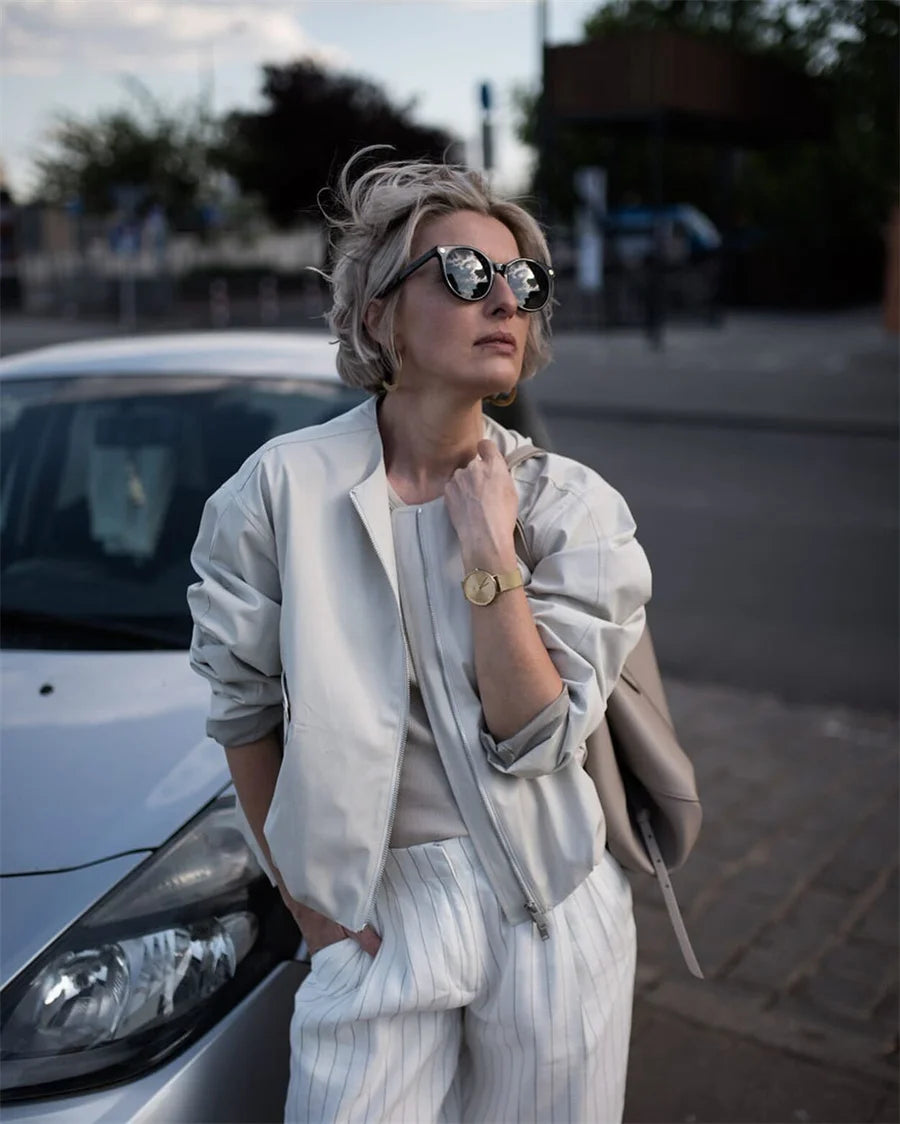 2025 Autumn Fashion Pocket Windbreaker Jackets Women Loose Crewneck Chic Outerwear Coat Female Short Jacket Mujer Clothes