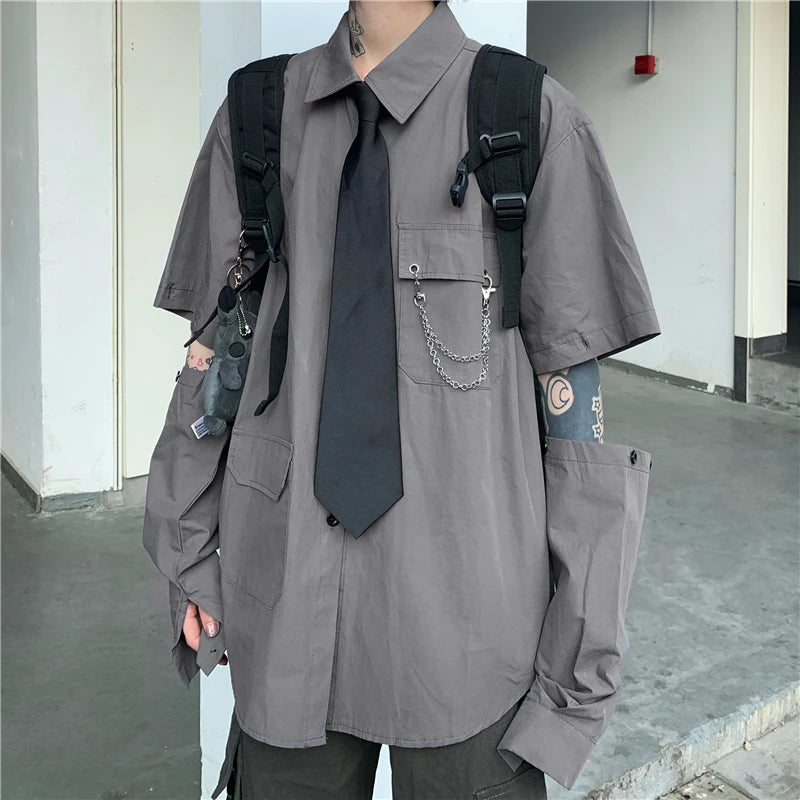 Women's Two-Way Wear Long Sve irt Loose Fit Street Sle Korean Version Retro BF Top  Collar Button up Polyester