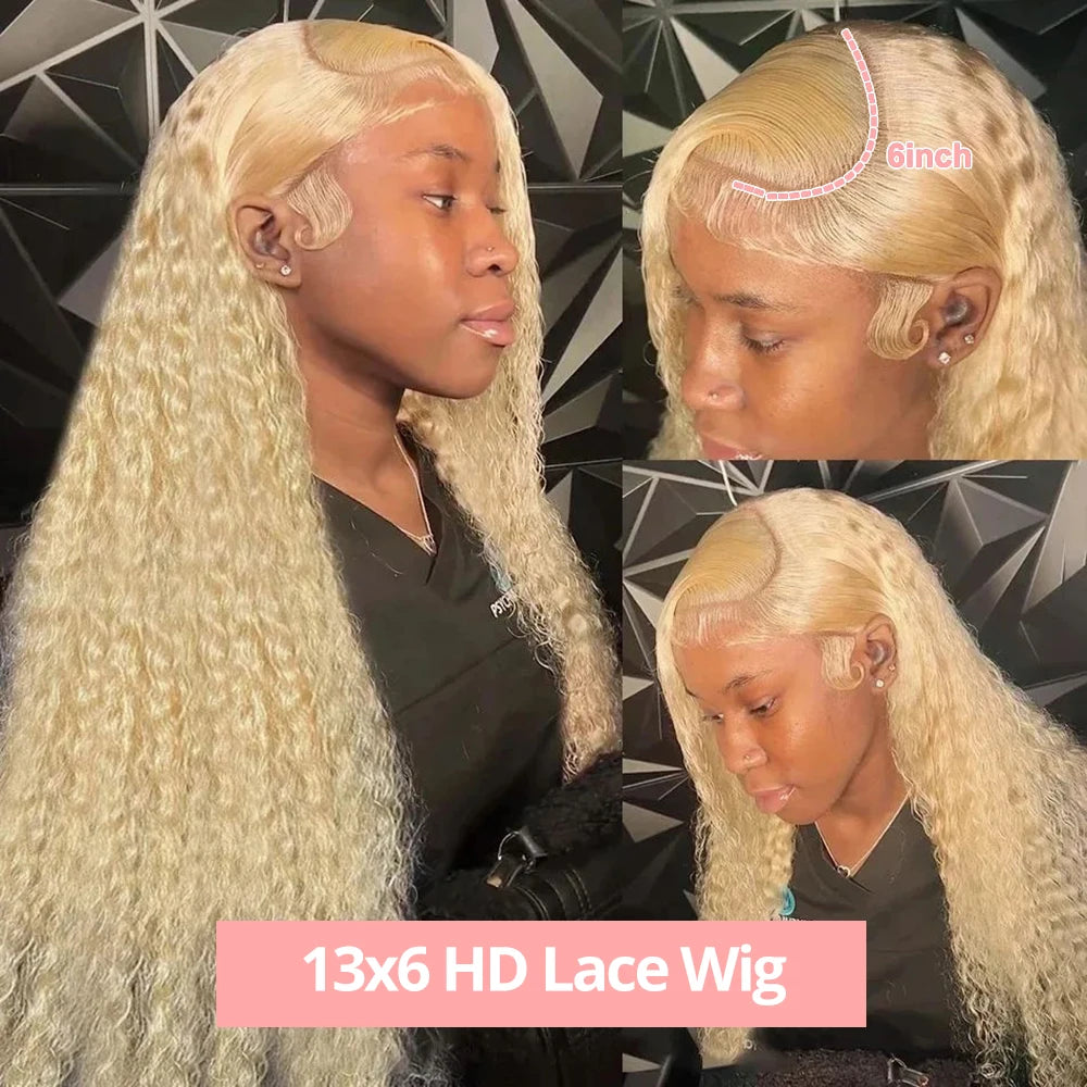 13x4 Blonde Lace Front Wigs Human Hair Brazilian Kinky Curly 13x6 HD 613 Curly Wavy Lace Front for Black Women 180% Density