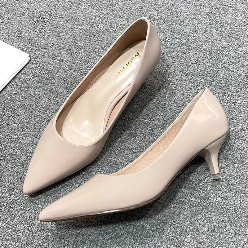 New Women's Shoes On Heels Elegant Medium High Heeled Ladies Pointed Toe 5cm Fashion Pumps For Woman Office Black Pink Red