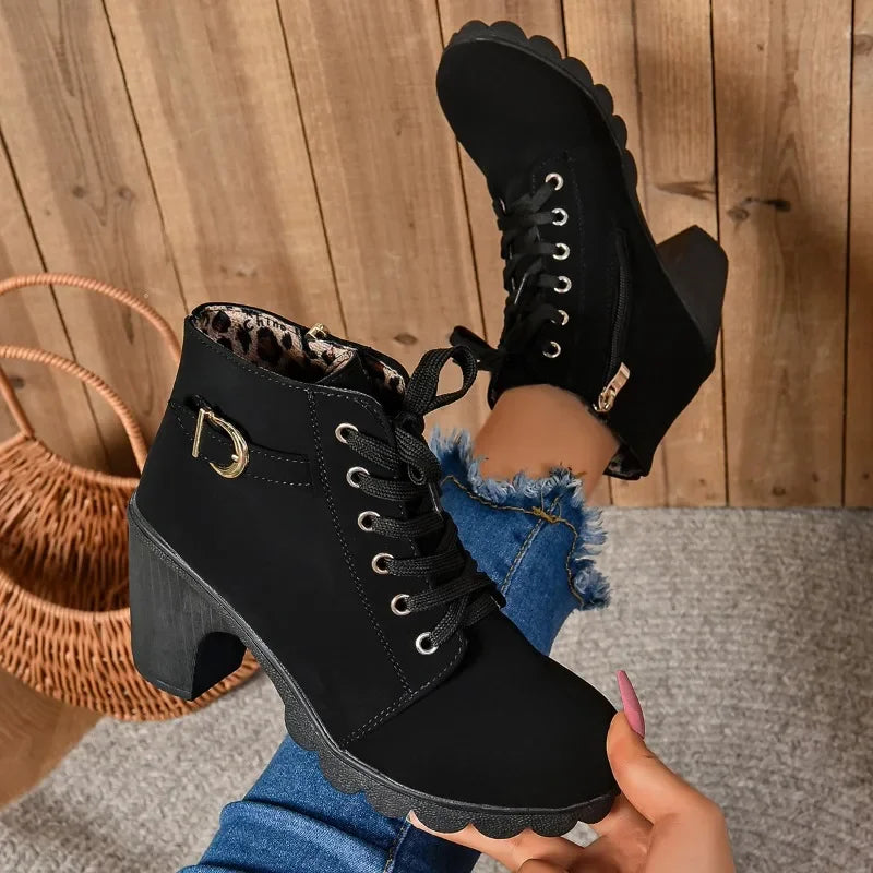 2024Women High Heel Ankle Boots Autumn Winter Booties Woman Fashion New Lady Shoes Brown Black Short Boot Female
