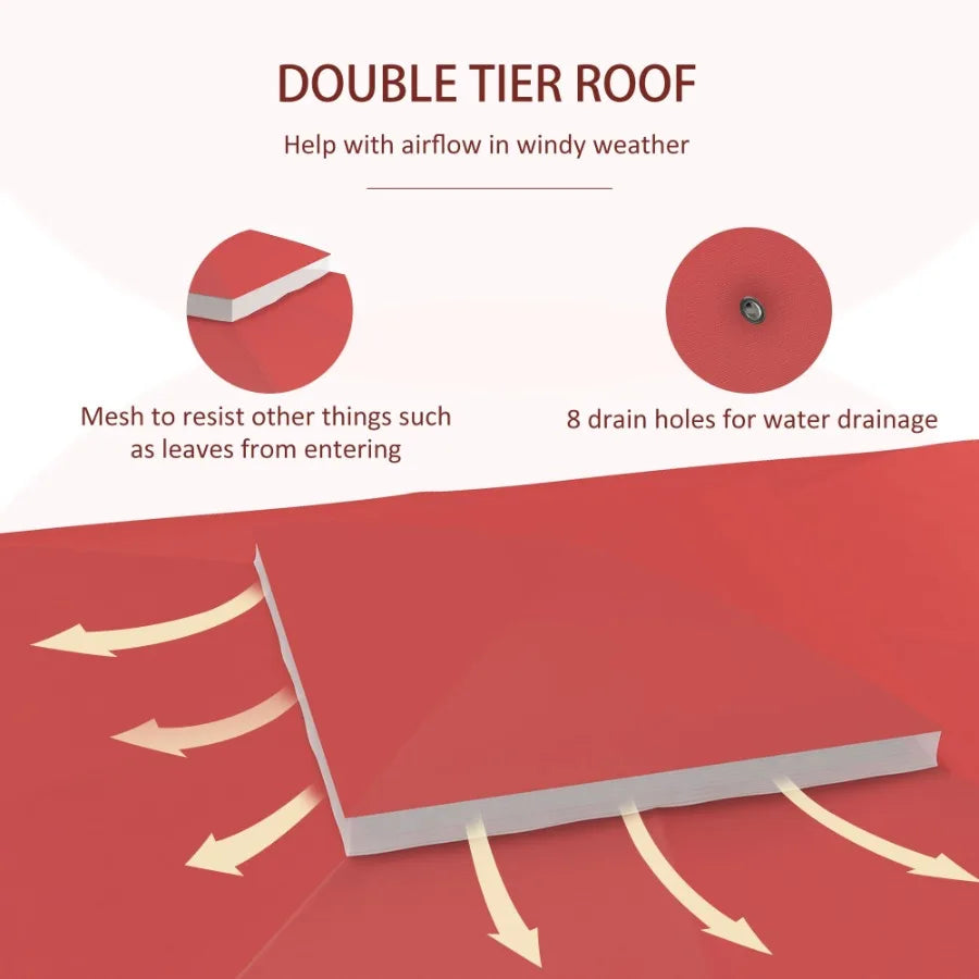 10' x 12' Gazebo Canopy Replacement 2Tier Outdoor Gazebo Cover Top Roof with Drainage Holes TOP ONLY Wine Red