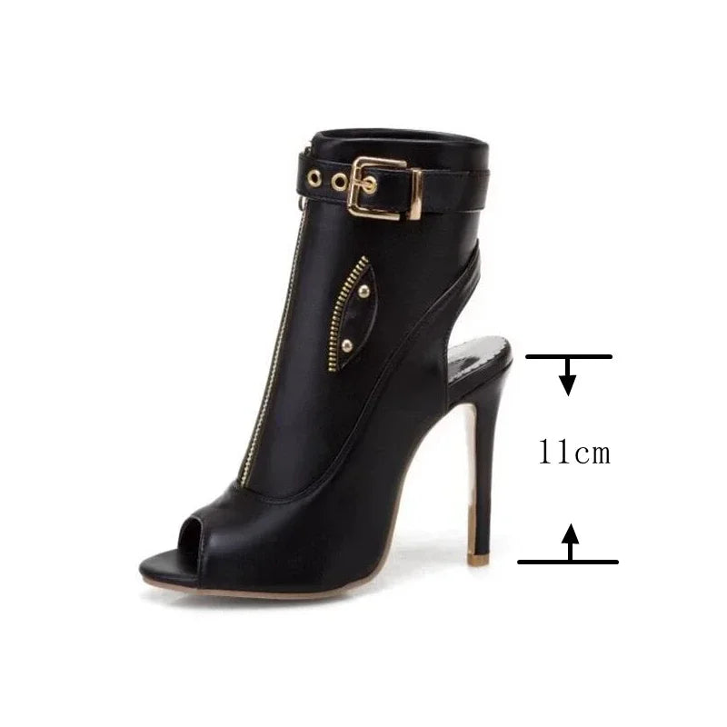 Summer Sandals Zipper Ankle Boots For Women 11cm Stiletto High Heels Shoes Peep Toe Zipper Ladies Big Size 34-50 F1505