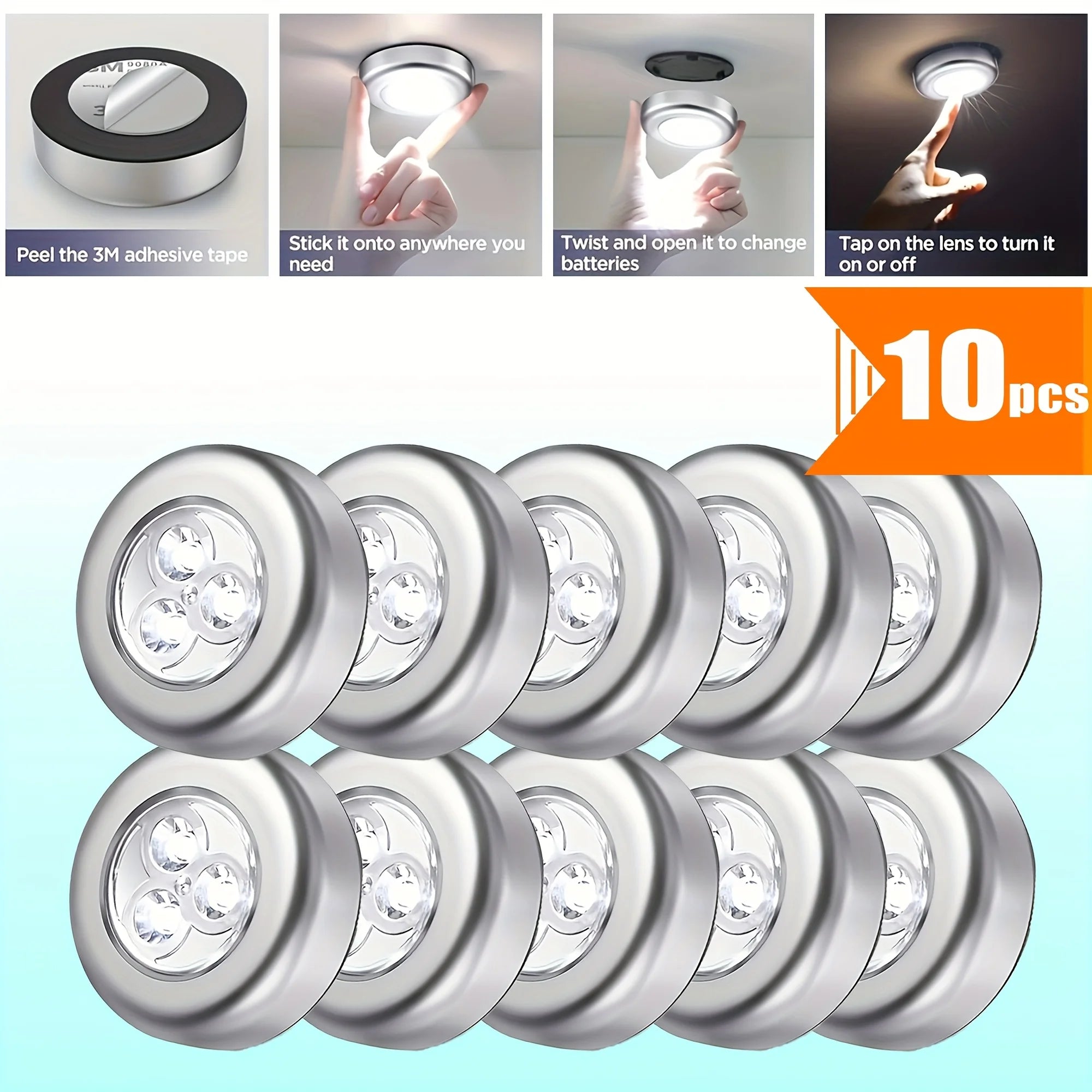 1/4/10 件 Mini Led Night Light, Self Adhesive Push Light Stairs Hallway Closet Kitchen Bedroom, Cabinets, Counters, Hallway