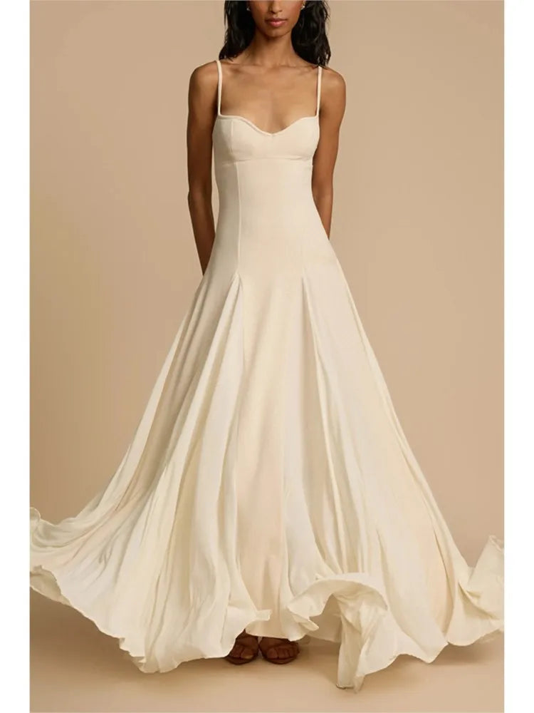 Women's White Party Dress Fashion Lace V-neck Spaghetti Strap Backless Maxi Dresses For Women Robe Sexy Boho Female Vestidos