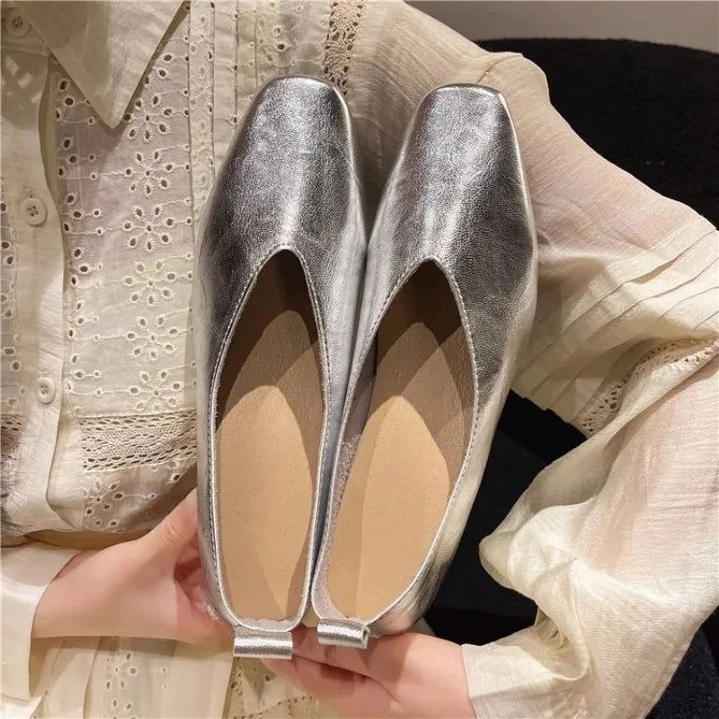 Square-toed Shallow-mouth Single Shoes Autumn New Soft-soled Soft-faced Anti-slip Wear-resistant Flat Shoes
