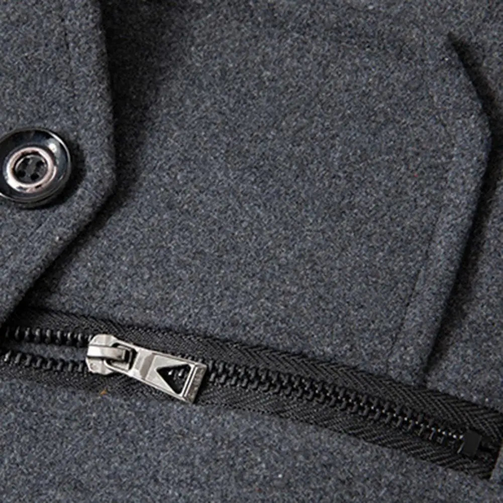 Stylish  Coat Temperament Zipper Buttons Coat Solid Color Autumn Winter Men Jacket for Business