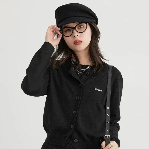 CHIC VEN Women Skirt Sets Solid Knitted Cardigan Short Sleeved Top Female Pleated Skirt Three Piece Optional Spring Autumn 2024