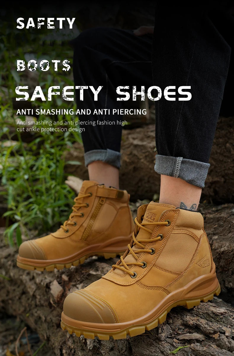 Genuine Leather Men's Boots Safety Shoes Indestructible Work Boots Steel Toe Shoes Puncture-Proof security Protective Shoes Male
