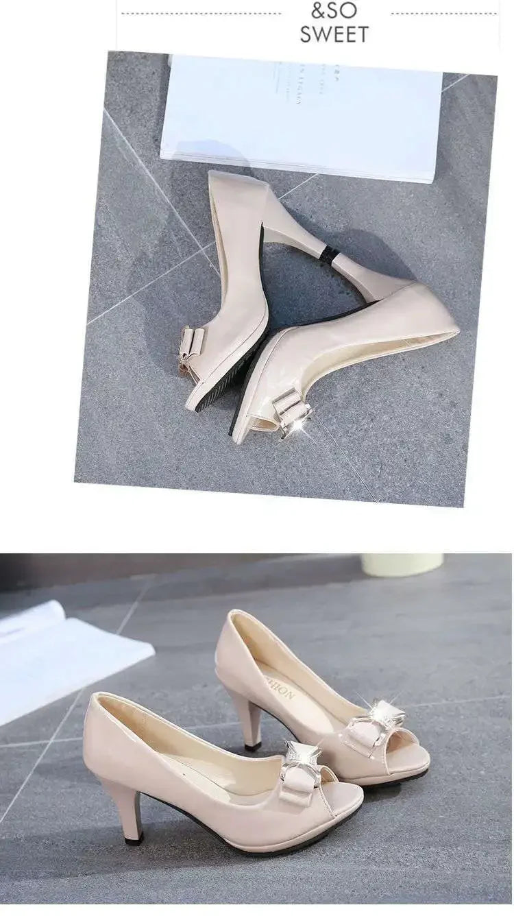 2024 Female Stiletto High Heel Shoes Woman Pumps Sexy Open Toe Fish Mouth Shoes Woman Bowknot Party Sandals Ladies Summer Shoes