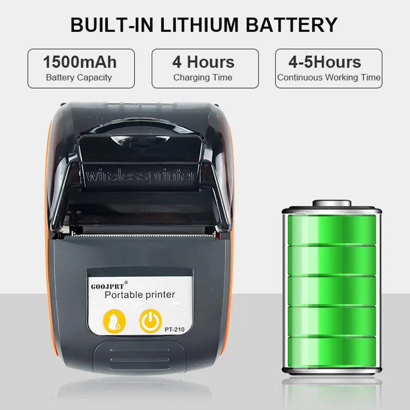 PT210 Mini Receipt Printer 58mm Portable Thermal Ticket Printer Android IOS Windows Wireless Bluetooth List Bill Maker With Plug