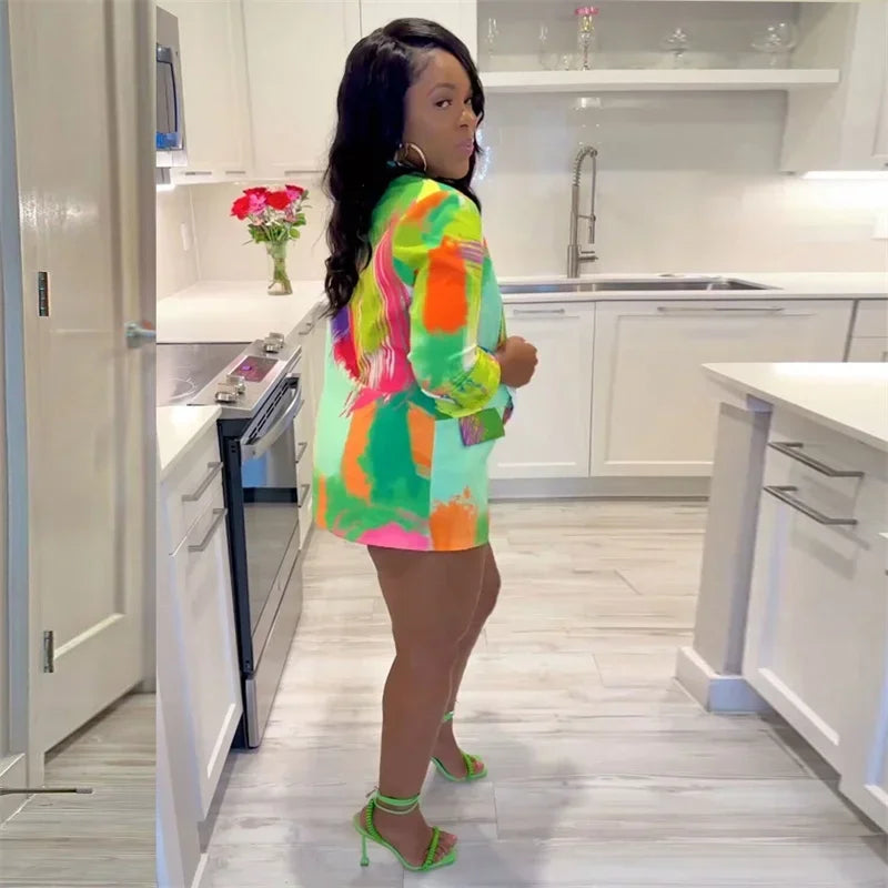 Streetwear Tie Dye Print Blazer Coat for Women Jacket 2023 Elegant Blazers Ladies Outerwear Stylish Y2K Tops Casaco Feminino