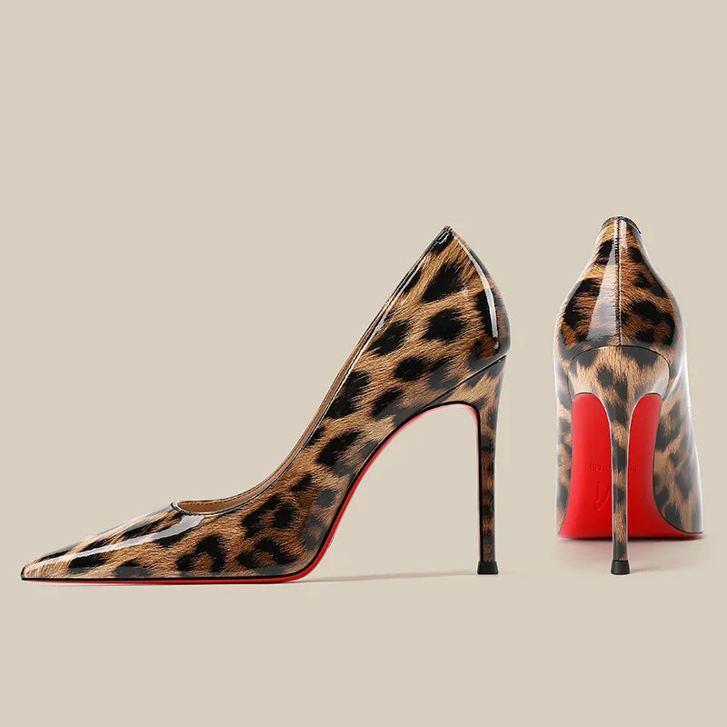 Spring New Leopard Pattern High Heels for Women with Thin Heels and Sexy Pointed Points, Shallow Lipstick Bottom Single Shoes