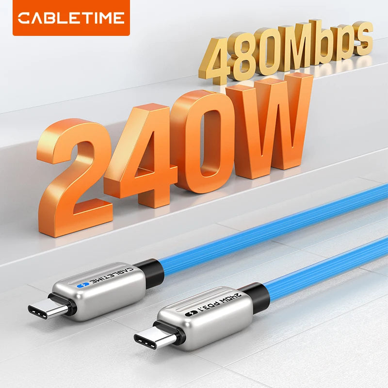 CABLETIME 240W USB C Cable Fast Charger Type C PD3.1 Adapter USB C to USB C Power Wire for Macbook Laptop iPhone 15 Samsung 2M