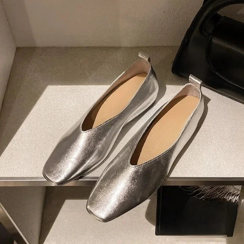 Square-toed Shallow-mouth Single Shoes Autumn New Soft-soled Soft-faced Anti-slip Wear-resistant Flat Shoes