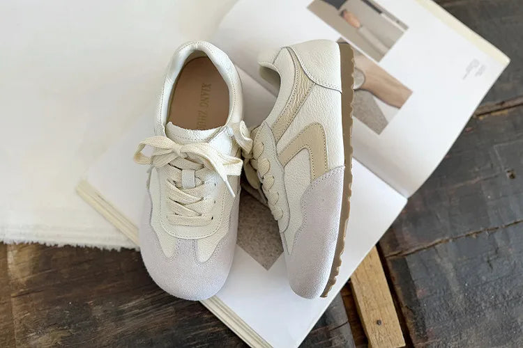 Careaymade-Genuine Leather wider toe women's shoes,soft sole comfortable casual single shoes,lace Barefoot small white shoes