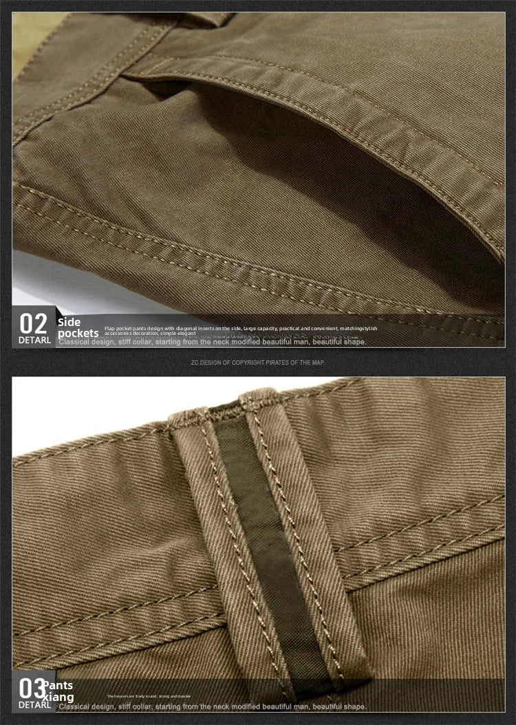 Loose Fit Men's Casual Cotton Work Trousers Outdoor Leisure Pants Multi ket Straight Leg Long Trousers Wear Resistant