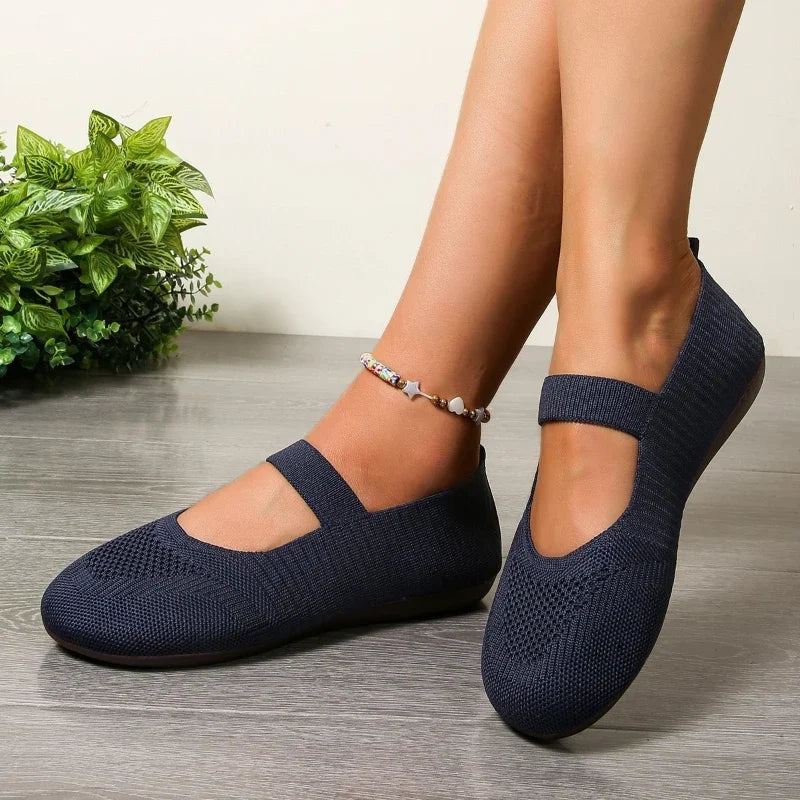 2025 Autumn Knitted Women's Breathable Flat Shoes New Casual Sports Shoes Lightweight Women's Comfortable Soft Walking Footwear