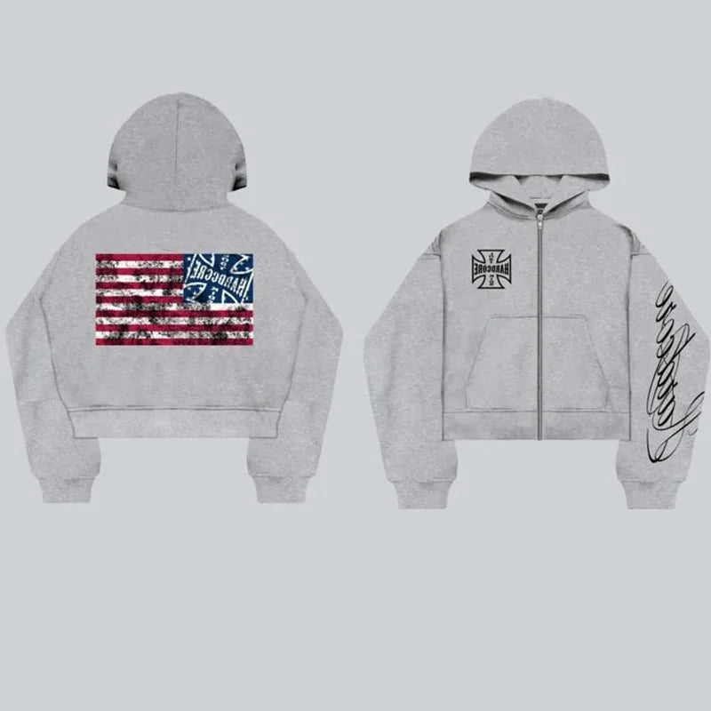 American retro American style new fashionable street style personalized hooded jacket casual suit sweatshirt street wear