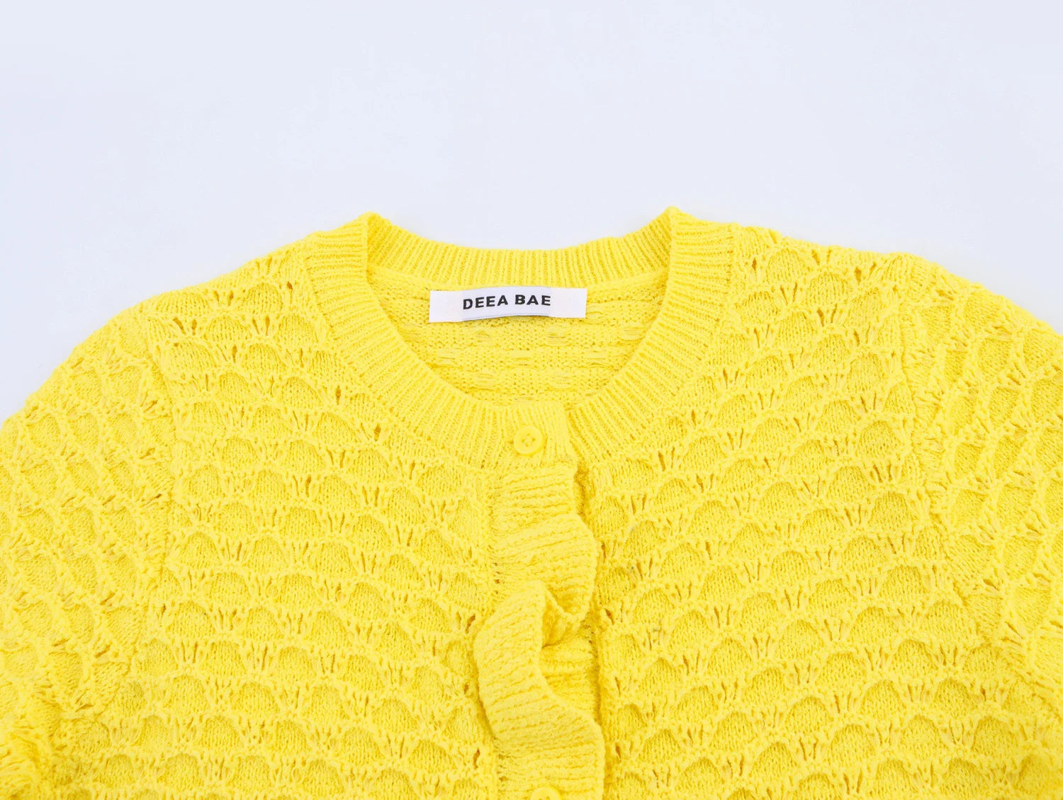 DEEABAE Spring Women's French Style Design With Layered Decorative Buttons And Round Neck Long Sleeved Knitted Jacket