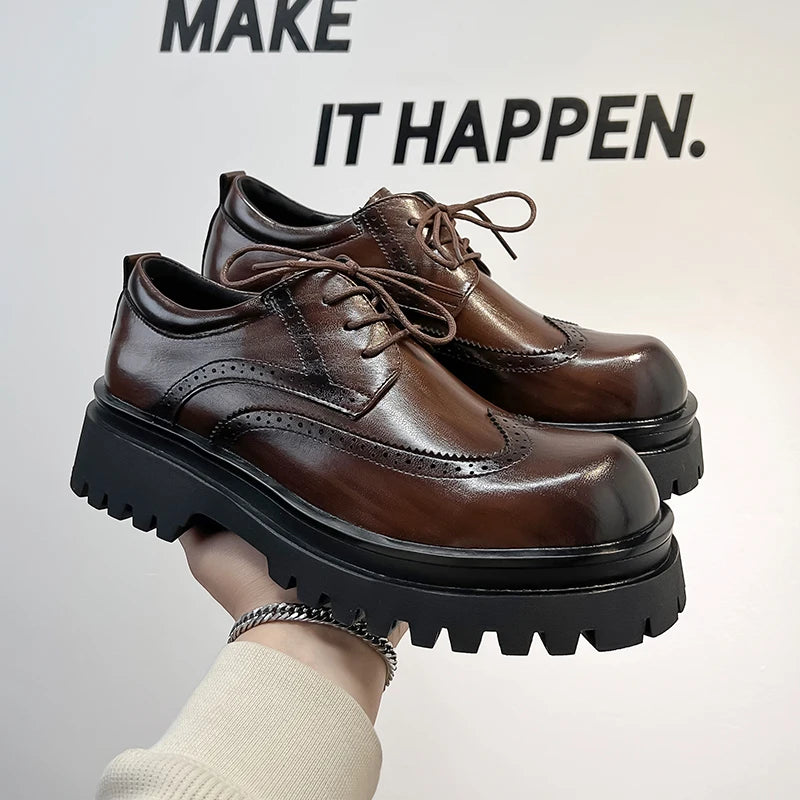 New Casual Leather Shoes Man Men High Sole Platform japan Harajuku Korean Streetwear Fashion Business Wedding Leather Shoes