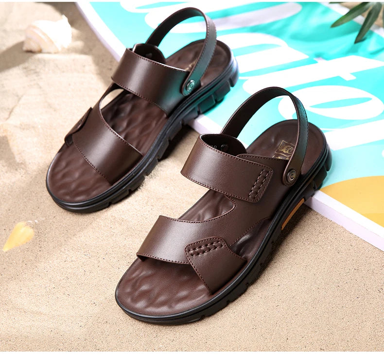 Laorentou Genuine Leather Summer Casual Beach Shoes, Cowhide Soft Soles, Anti Slip, Dual-Purpose Sandals for External Wear2050606