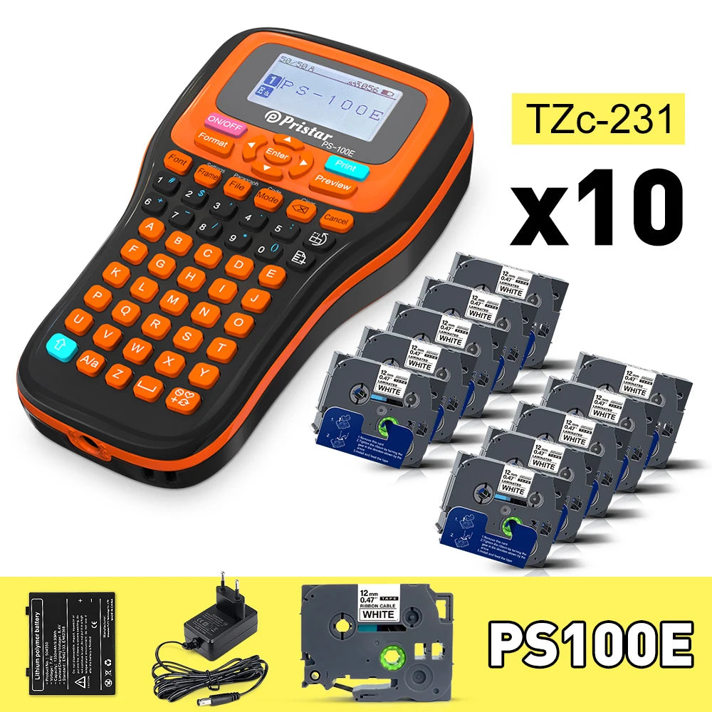 PS100E Auto Cutting Label Printer with 10PK Heat Shrink Tube Tape 11.8mm for HSe231 Portable Industrial Label Maker Machine
