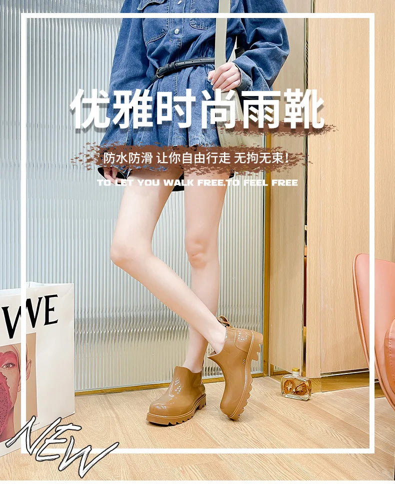 Fashion Women Waterproof Rain Boots Female Ankle Boots For Women Ladies Kitchen Rubber Boots Garden Work Water Shoes Galoshes