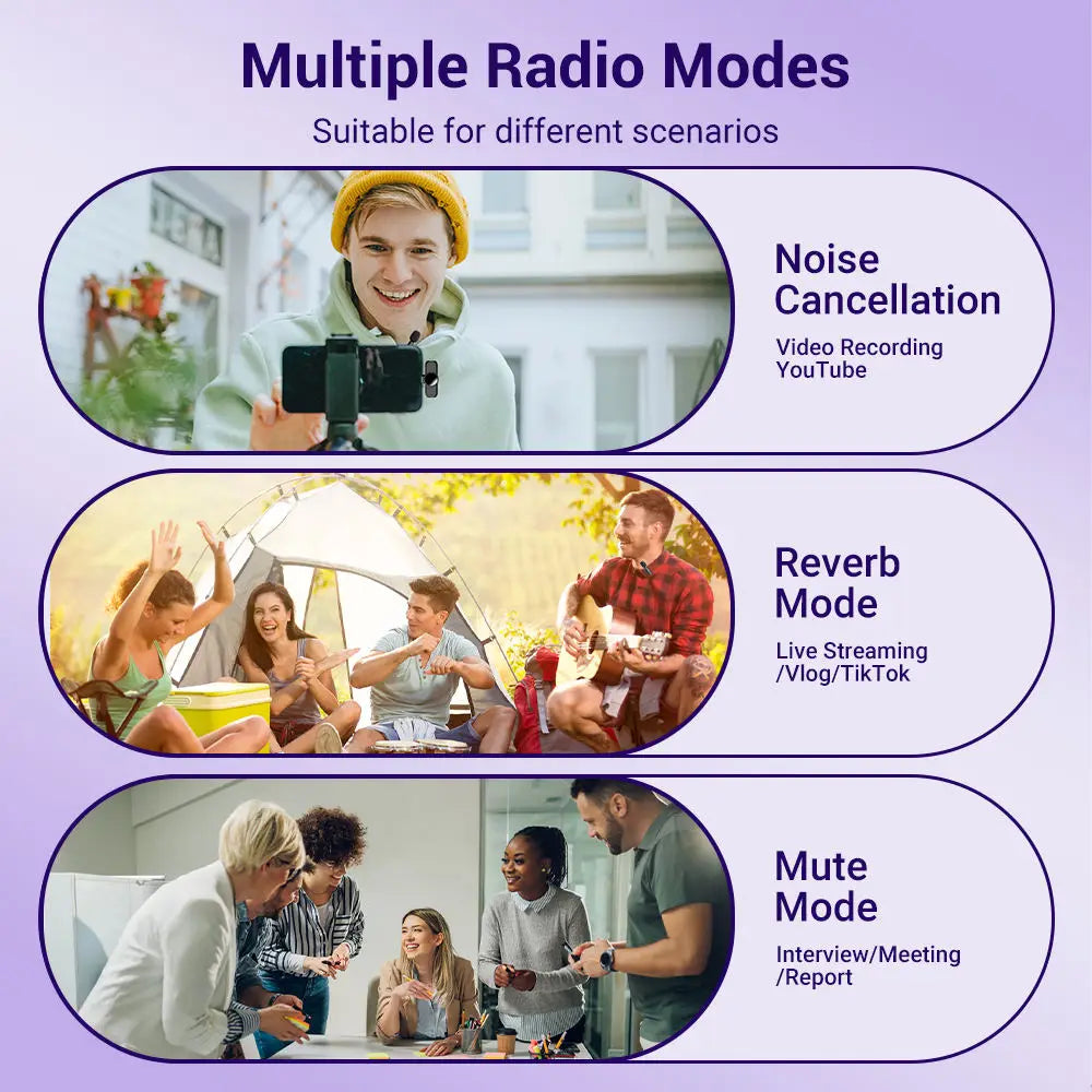 Wireless Lavalier Microphone Mini Portable Smart Noise Reduction Video Recording Microphone for iPhone Android Lapel Mic