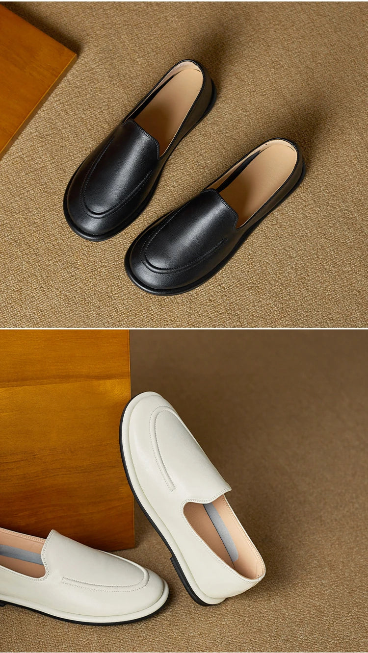 CICIYANG Loafers Women 2025 New Spring Round Toe One Foot Slip-on Shoes Women Genuine Leather Soft Flats Shoes Women