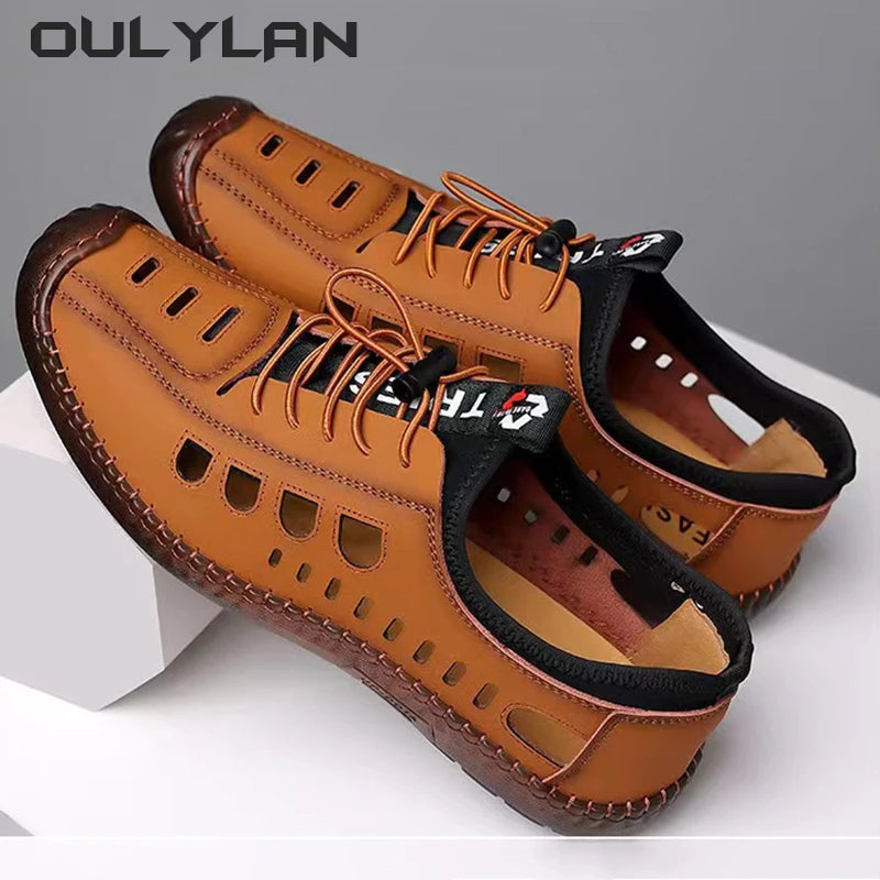 Men's Casual Sandals Fashion Hollow Out Breathable Shoes Summer Flat Business Soft Bottom  Sandalias Outdoor Beach Shoes