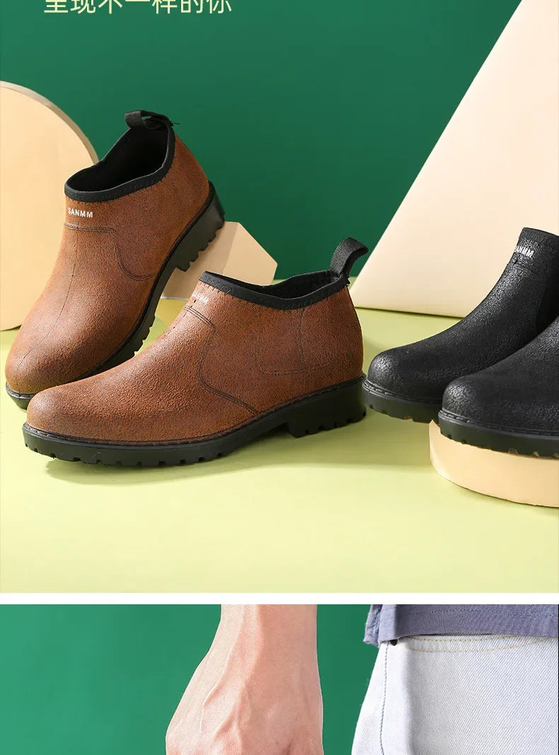Men's Fashion Plastic Rain Boots  Spring and Autumn Non-slip Trend Low Cut Kitchen Fishing Work Car Wash Rubber Shoes Boots