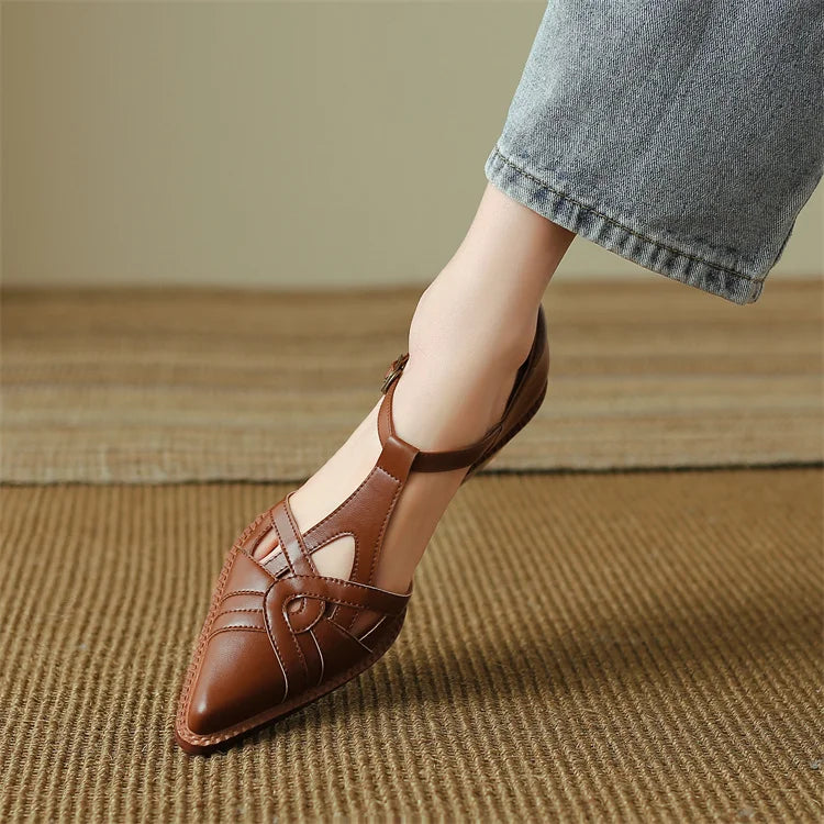 2024 Summer Women Shoes Pointed Toe Chunky Heel Shoes for Women Med-Heel Women Sandals Giadiator