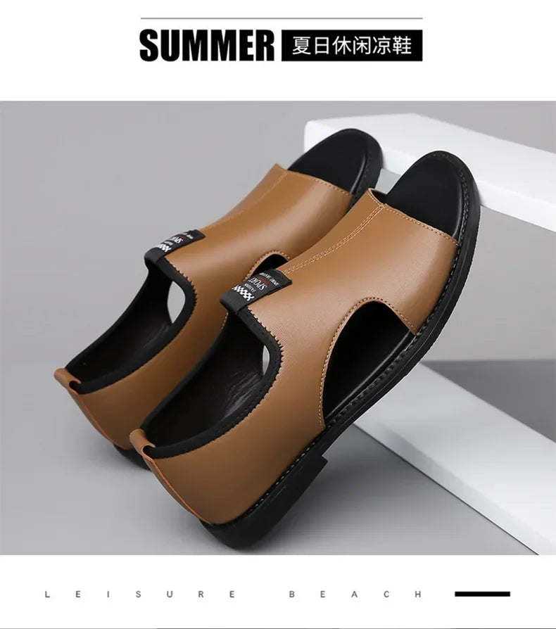 Sandals for Men Brand Casual Shoes Outdoor Fashion Men's Slippers Comfortable Beach Shoes High Quality Leather Man Flat 2025