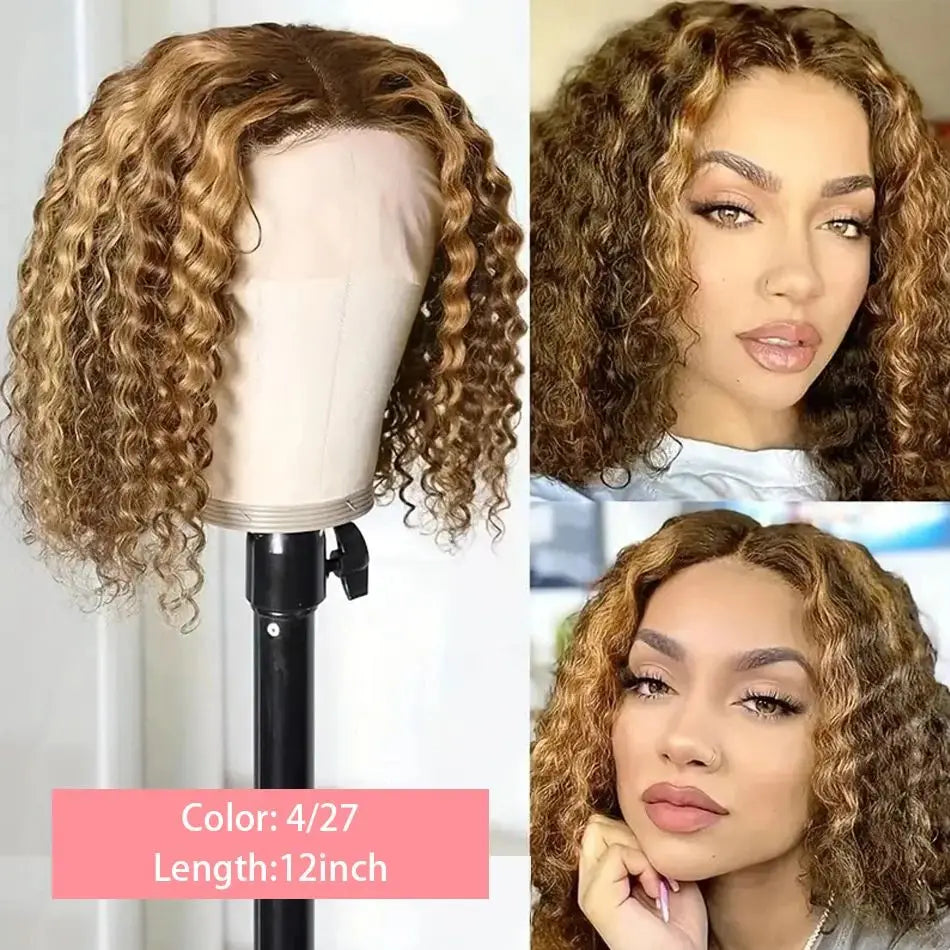 4/27 Deep Water Wave Short Bob Wig Highlight Curly 13x4 Lace Front Brazilian 100% Real Colored Human Hair 7x5 Glueless Short Wig