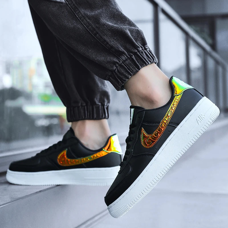 Aj1 Men's Air Force One Men's Shoes Video Game Pixel White Laser Joint Low-Top Sneakers Casual White Shoes