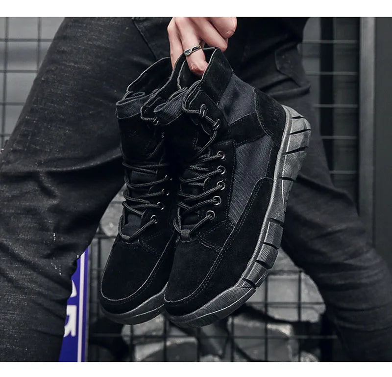 Fashion Boots Men Autumn Early Winter Shoes Flat Thick Sole Mens Ankle Boots Brand Male Footwear Black Beige KA4873