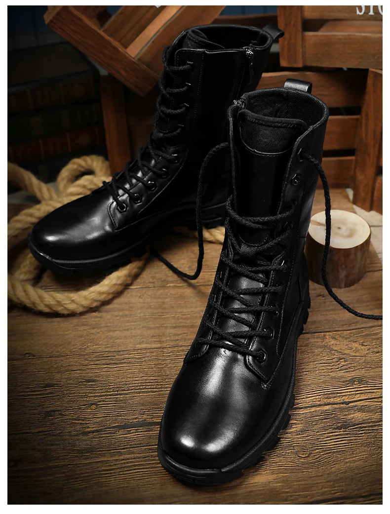 Genuine Leather Ankle Boots Men Outdoor Leather Winter Fur Warm Man Boots Army Hunting Boots for Men Shoes Casual Black Boots