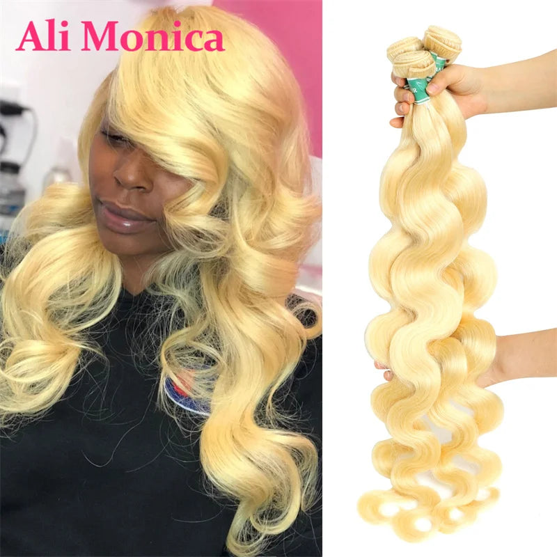 Alimonica Bundles 613 Honey Blonde Remy Brazilian Body Wave  Hair Weave Weft Remy Human Hair Bundles 8 - 40 Inch Free Shipping
