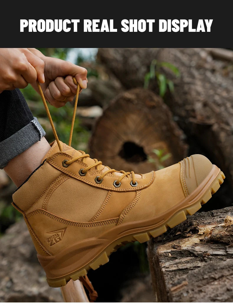 Genuine Leather Men's Boots Safety Shoes Indestructible Work Boots Steel Toe Shoes Puncture-Proof security Protective Shoes Male