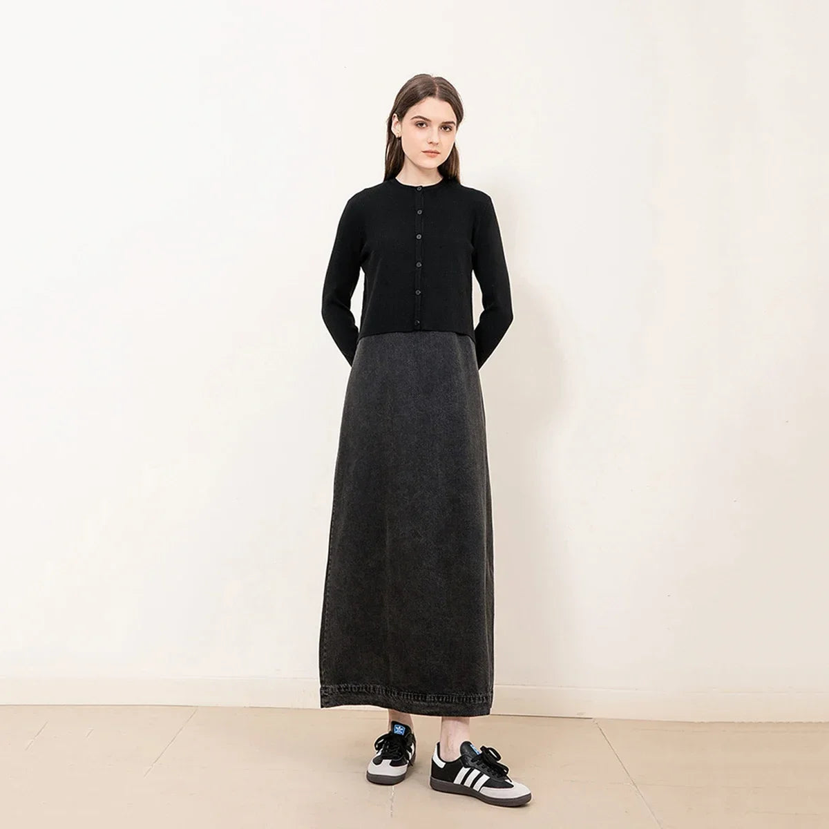 AP New 2025 Autumn Women Denim Sleeveless Dress Black Knitting Cardigan Fashion Style