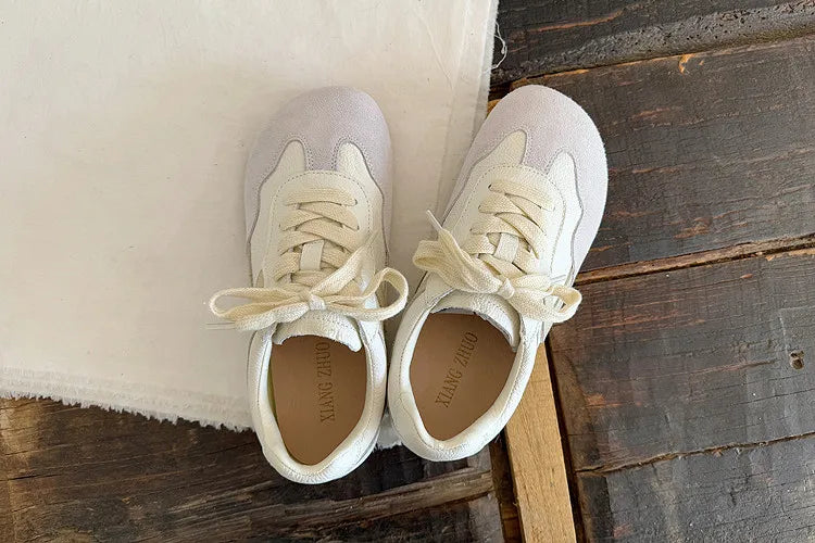 Careaymade-Genuine Leather wider toe women's shoes,soft sole comfortable casual single shoes,lace Barefoot small white shoes